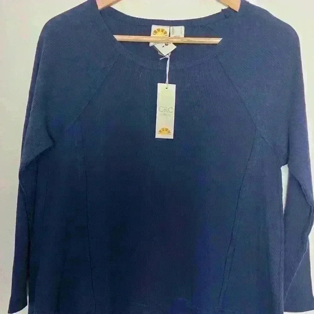 - C & C California Tiered Thermal Shirt Blue Sz SM - Picture 3 of 8